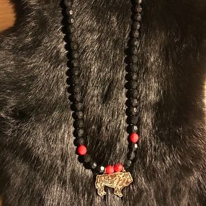 Black Classic beads with Red ones! Buffalo charm!